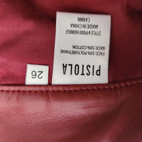 Pistola Pants Womens 26 Dark Red Vegan Leather Straight Crop Holiday Edgy Grunge - Picture 12 of 16